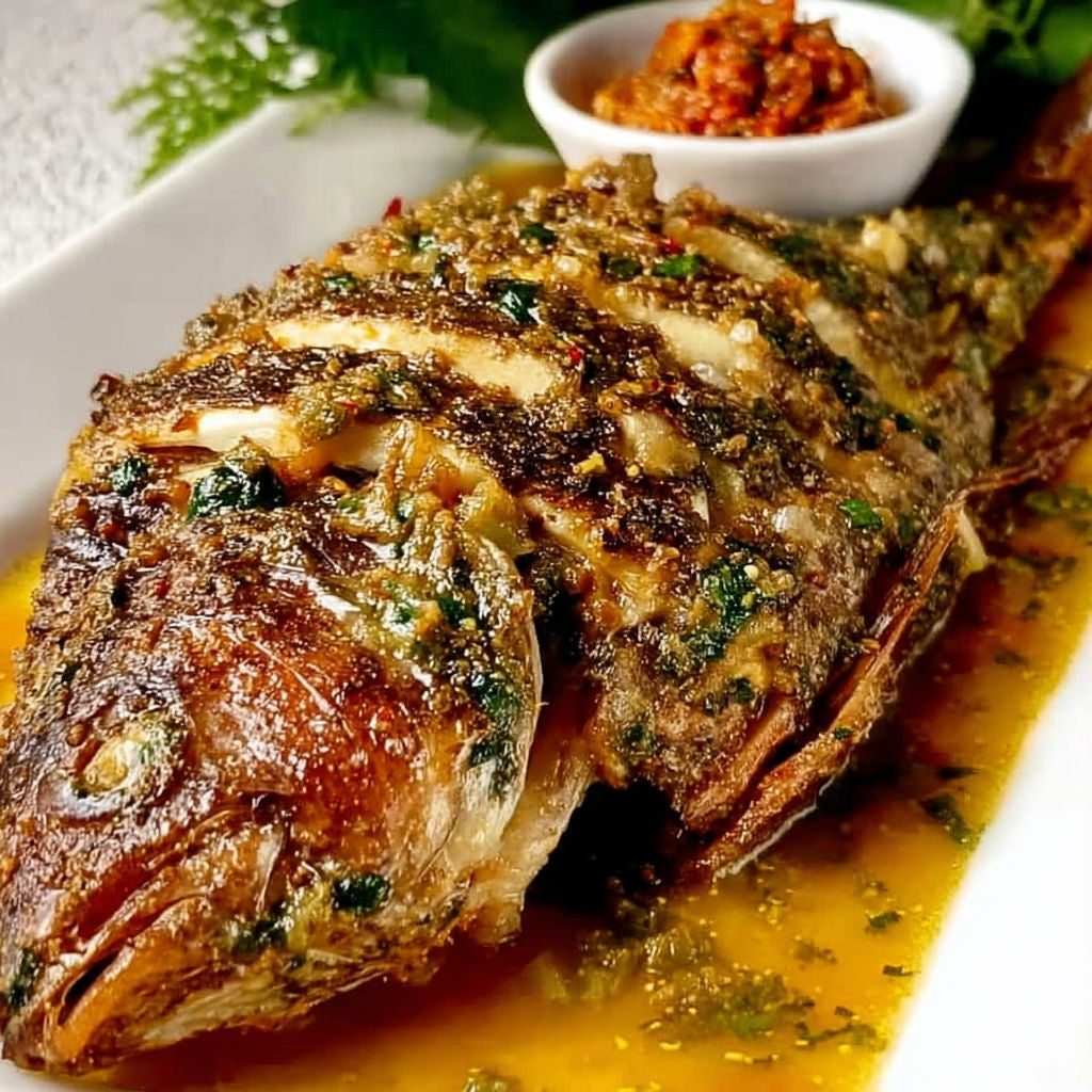 Bar grillé à la camerounaise, sauce verte