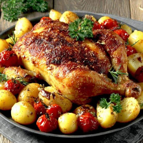 1/4 poulet grillé à la camerounaise, sauce champignons